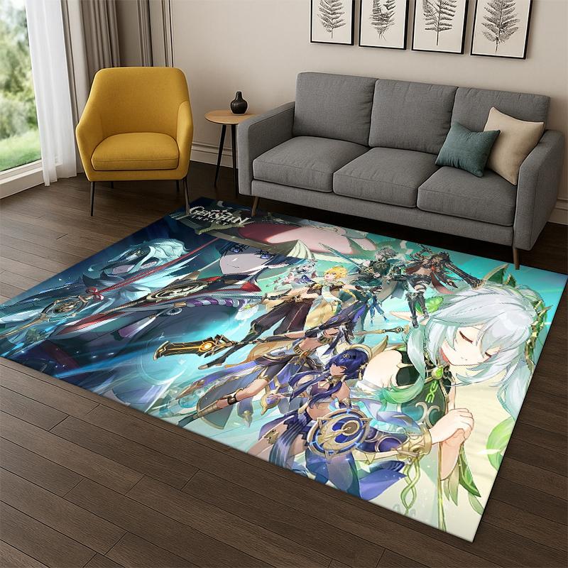 New Genshin Impact Cartoon Game Carpet Rug for Bedroom Living Room Sofa Playroom Doormat Home Decor,Kid Area Rug Non-slip Gift
