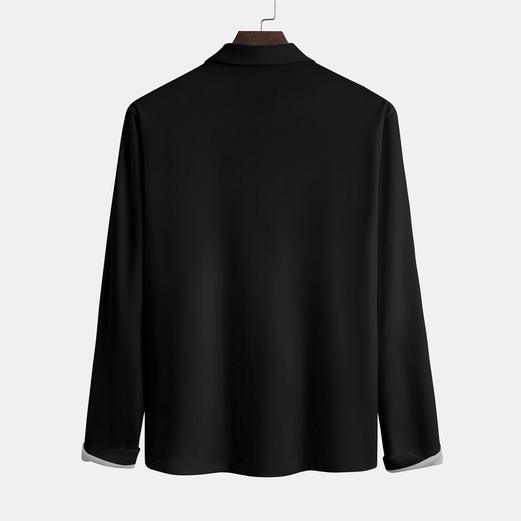 Herren-Revers-Langarm-bedrucktes Freizeit-Oberteil, lockeres Sport-Revers-Hemd