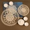 Beige Lace Floral Tablecloth & 3D Coasters Set - Heat-Resistant, Country Style Round Mats