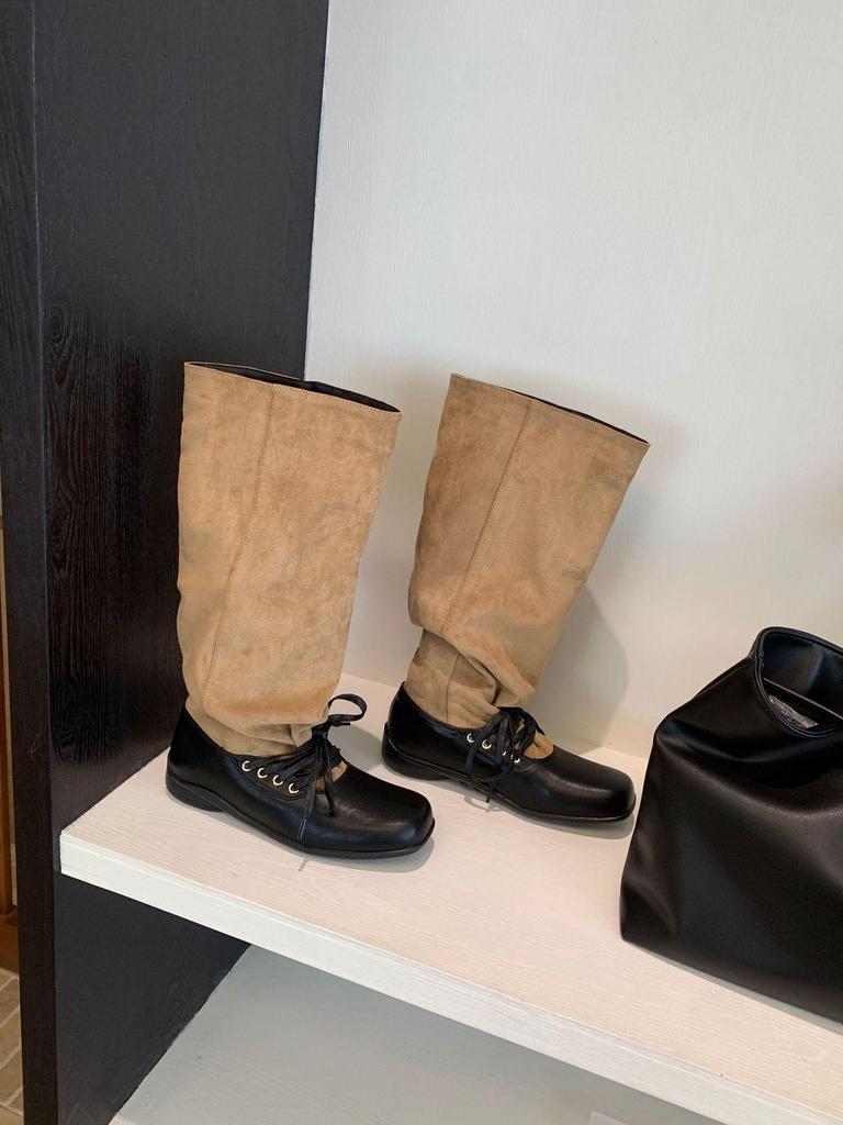 MARCO&JOYCE Autumn 2025 Square Toe Distressed Boots – Stylish, Comfortable, Korean-Inspired Design