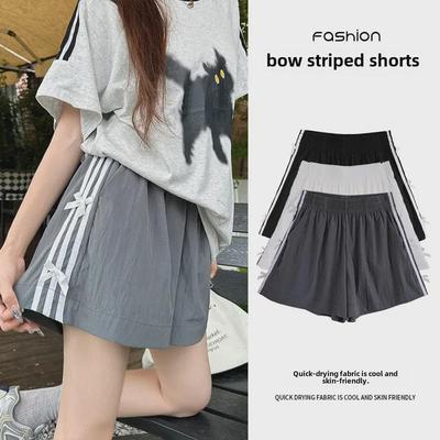 2025 Women's High Waist Striped Bow Shorts: Summer Casual Loose Fit, Wide Leg