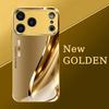 Coque de téléphone en verre motif courbe métallique de luxe peinture métallique dorée pour iPhone 17 Pro Max 11 12 13 14 15 16 Plus 17Air 16E Housse