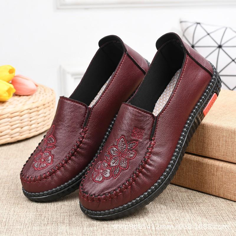 Womens Slip-On Loafer Flat Shoes Seniors Comfortable Breathable Rubber Sole