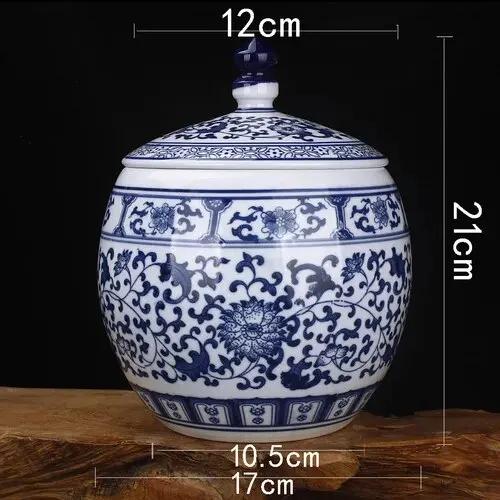 

new Ceramic Blue White Porcelain Storage with Lid Living Room Entrance Decoration Tea Pot Candy Small Object Family Jar