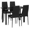 Set Tavolo da Pranzo con 4 Sedie Piano in Vetro Temperato, Gambe in Acciaio, per Cucina Soggiorno Nero