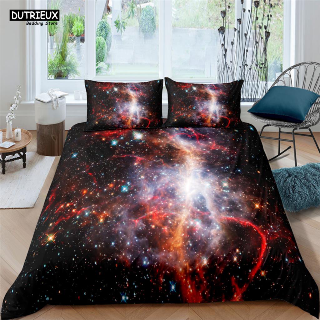 Cosmic Milky Way Print Polyester Bedding Sets Child Kids Covers Boys Bed Linen Set For Teens King Size Bedding Set