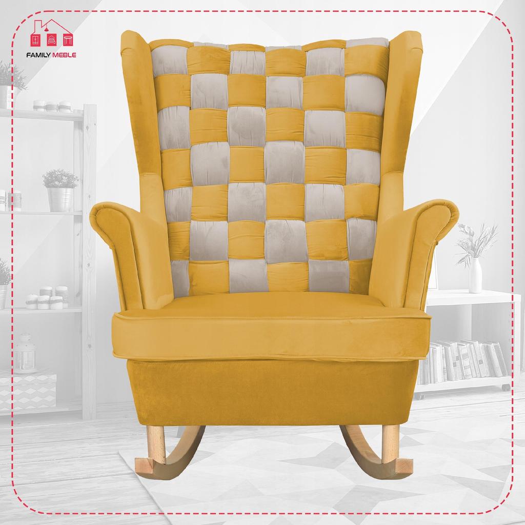 Carol Duo Family Furniture Yellow-gray Checkerboard Rocking Chair Comfortable