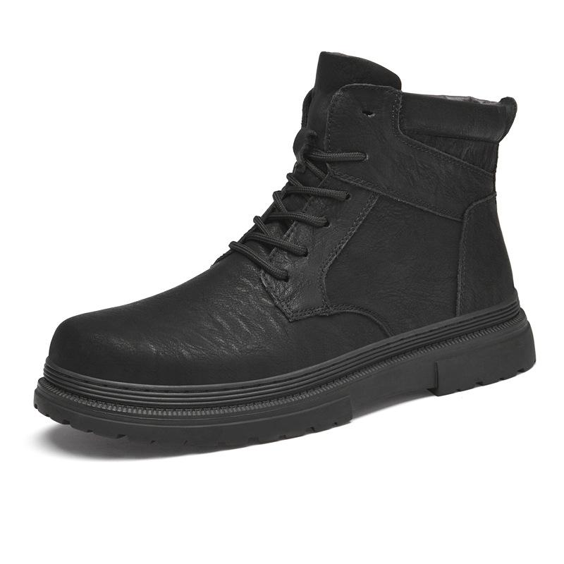 Cross-border Large-size New Large-size 47 Thick-soled Tooling Martin Boots Men's Cowhide British Casual Retro Velvet Snow Boots