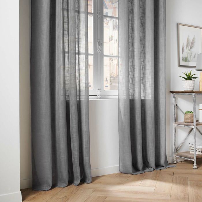 Voilage à œillets 140 x 240 cm – effet lin tissé haltona gris