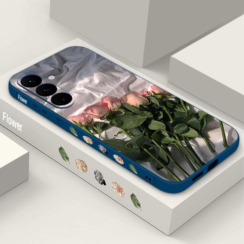 Housse Peinture à l'Huile Fleurs Roses Pour Samsung Galaxy S24 S25 FE S25 S23 S22 Ultra A17 A56 A16 A55 A25 A15 A36 A54 5G Cordon Housse Souple