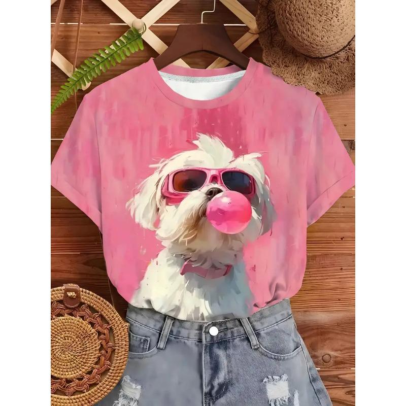 

Fashion Animal Blowing Bubbles Funny T-shirt Men Women Casual Short Sleeve Alpaca Dog Cat Graphic Tees Y2k Tops 2XL
