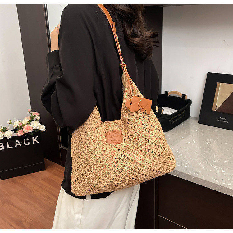 Cotton Rope Woven Bucket Bag With Drawstring Closure For Casual Travel And Day Use