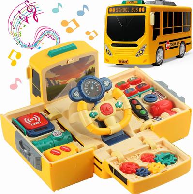 Kleinkinder simulieren Schulbus-Spielzeug mit Ton- und Lichtsimulation, Lenkrad-Fahrspielzeug, Musik- und Bildungsgeschenk für 3–5 Jahre