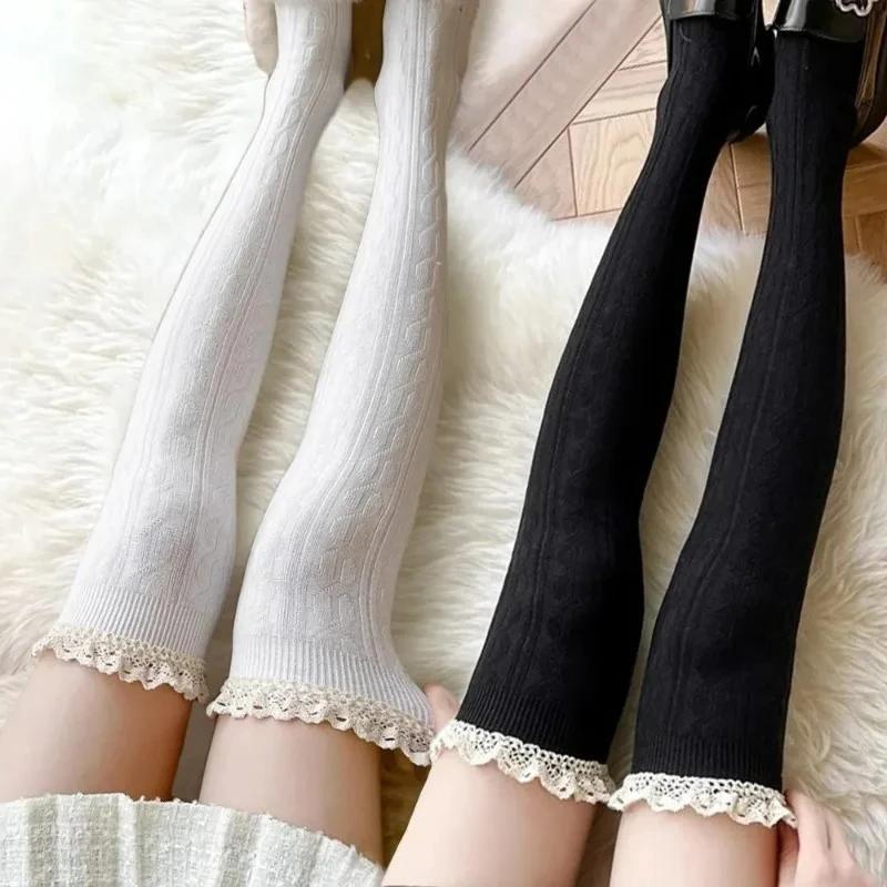 Lolita Lace Up Long Knee Socks For Women Over Knee Thigh High Stockings Spring Autumn Fashion Woman Warm Sexy Cotton Jk Tights