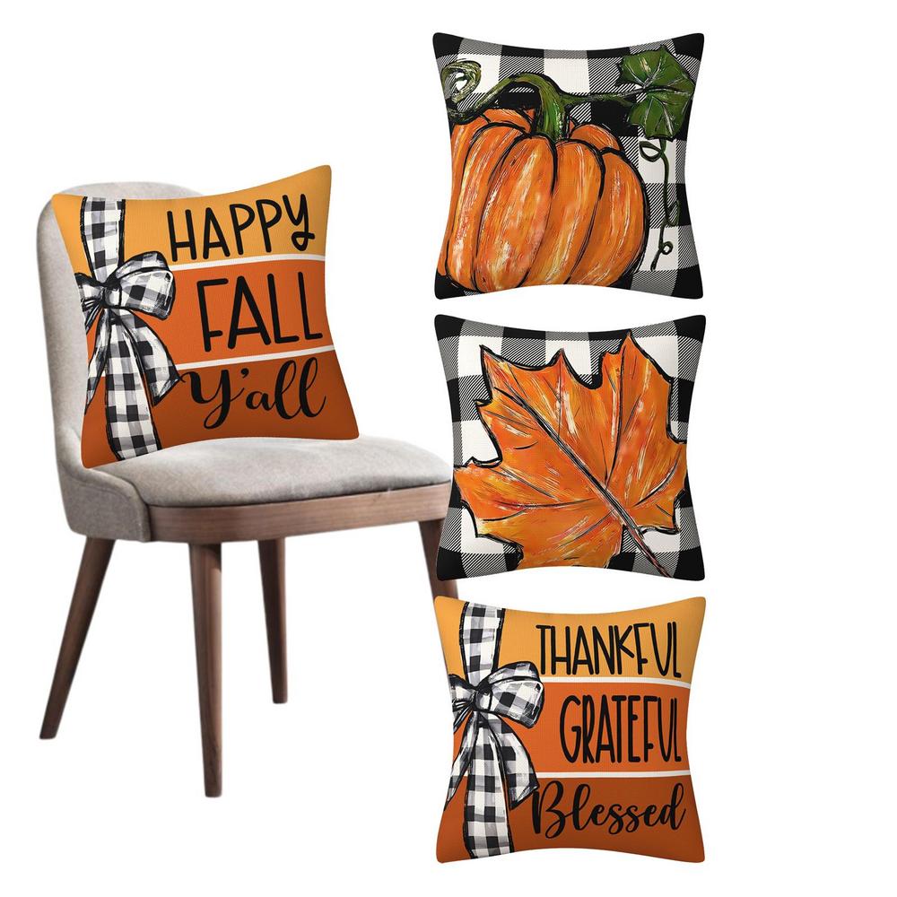 

Thanksgiving Decorative Throw Covers 4PICS Pillow Covers Set of 4 Home Pumpkins Decor for Yard Garden Offices Home Cars Patio