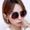 Unisex Oversized Outdor Sunglasses Women Luxury Rimless Diamond Eyewear Shades Large Round Frame UV400 Sun Glasses for Female