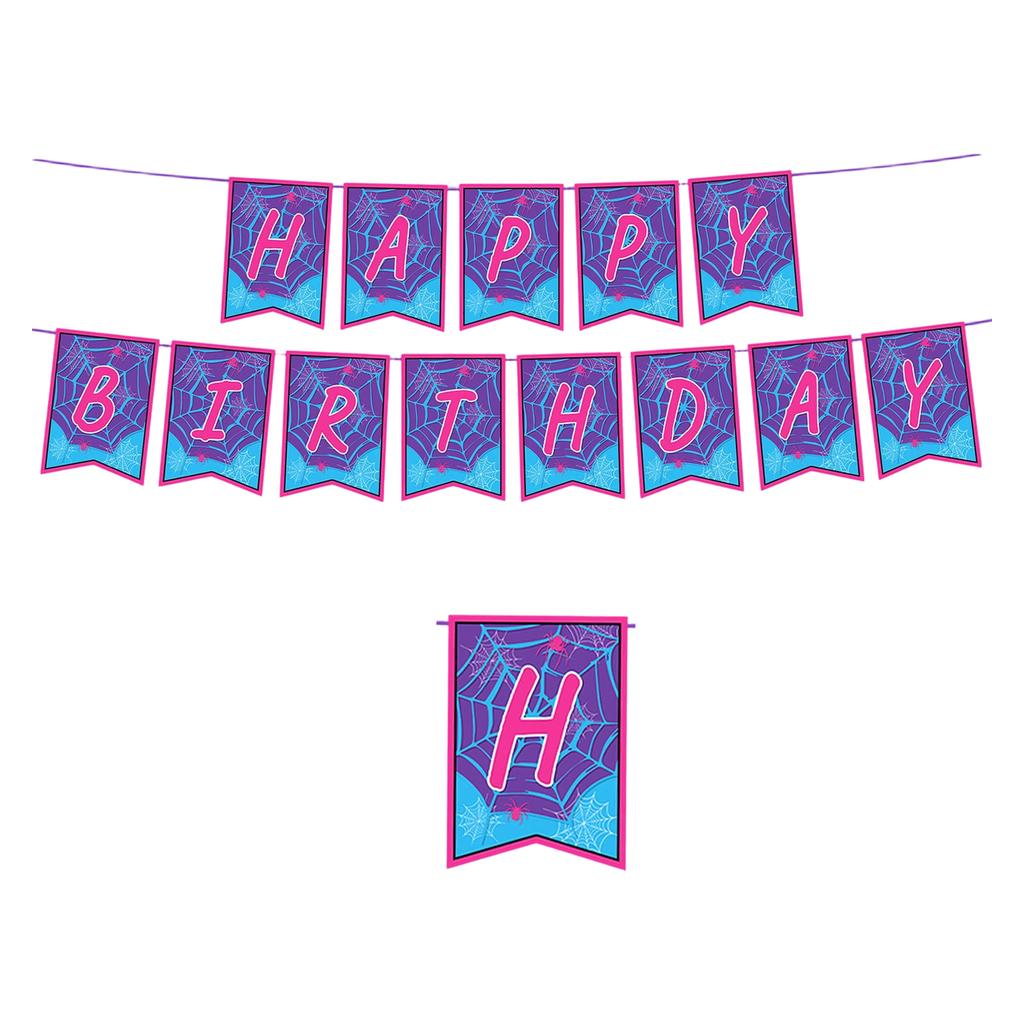 Blue Purple Web Theme Birthday Party Atmosphere Decorations Supplies Banner Bunting Paper Plates Tableware