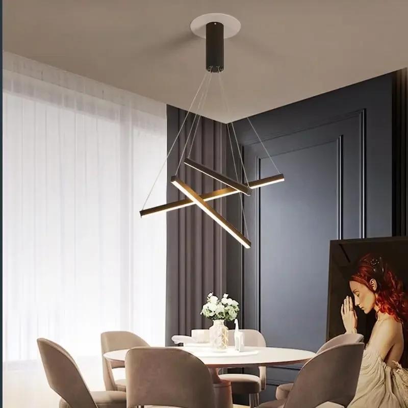 Black Stair Chandelier Modern LED Ceiling Lamp Long Line Interior Fixture for Living Room Duplex Hanging Lamp