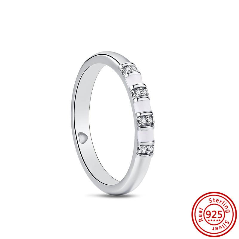 Original 925 Sterling Silver Ring Love Heart Pave CZ Crystal Stackable Rings for Women Wedding Engagement Birthday Gift Jewelry