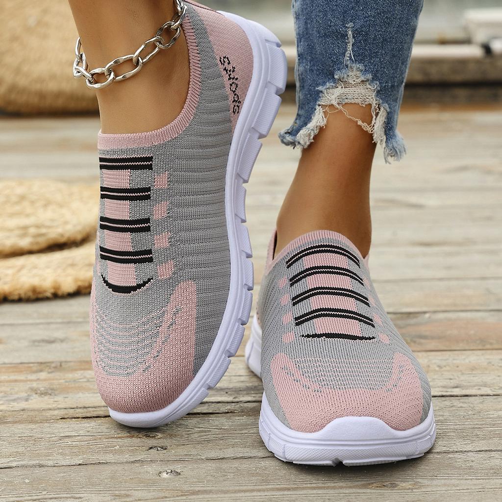 Lightweight Slip On Sneakers for Women Breathable Knit Upper Flexible Sole Casual Walking Shoes