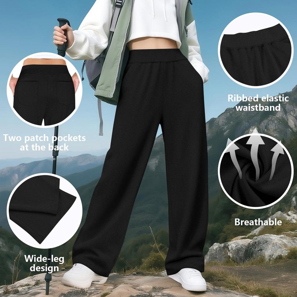 Calças Casuais Esportivas Femininas Soltas Cor Sólida com Bolsos Cintura Elástica