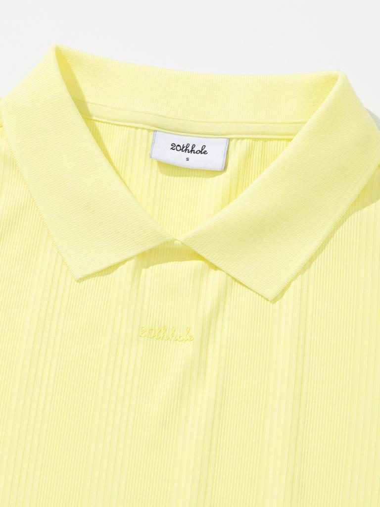 20TH HOLE Women'S Ribbed Tone-On-Tone Embroidered Short Sleeve Collared T-Shirt [Yellow]