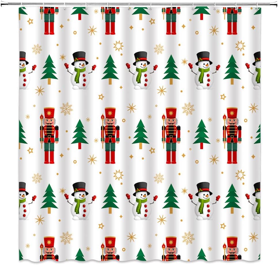 Small Stall Shower Curtain,Merry Christmas Xmas Tree Red Ball Snowflake Twigs Pine Tree Branch Winter Holiday Festival Rusticred