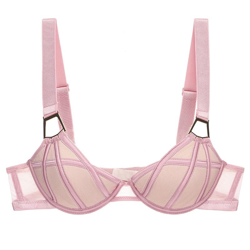 French Underwear Sexy Thin Mesh Wide Shoulder Strap Soft Steel Ring Bra Cover Small Chest Shows Large Gathering Anti-sagging Underwear
