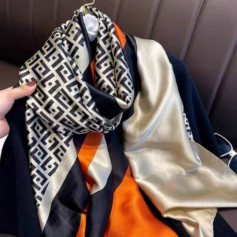 Spring and Summer Thin Silk Scarf High-end Printed Long Scarf New Satin Travel Sunscreen Scarf National Style Cloak