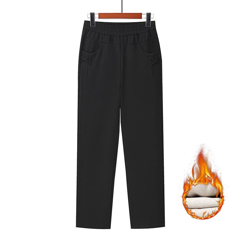 Warm High-Waist Velvet Pants for Middle-Aged and Elderly Women - Autumn/Winter Straight-Leg Style