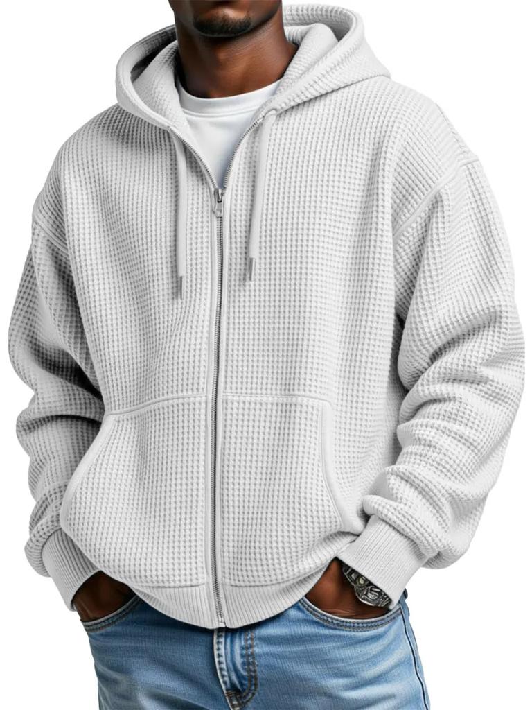 Felpa da uomo con cappuccio e zip a nido d'ape, spalle cadenti, casual, vestibilità larga, giacca cappotto da uomo