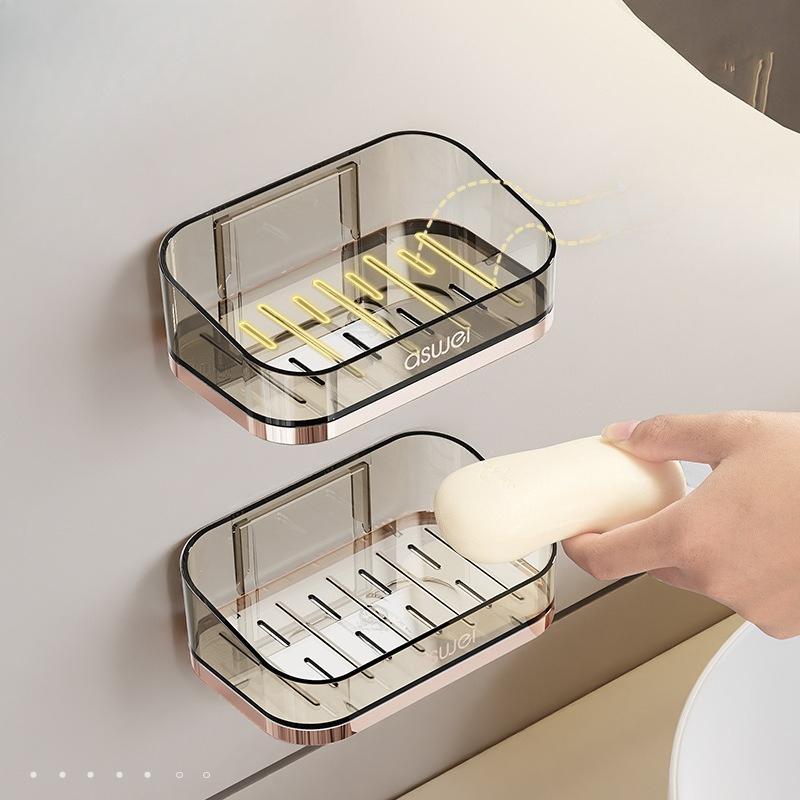 Household Draining Soap Rack, Soap Box, Bathroom and Toilet Wall-mounted Double-layer Soap Box, Non-drilling Storage Rack