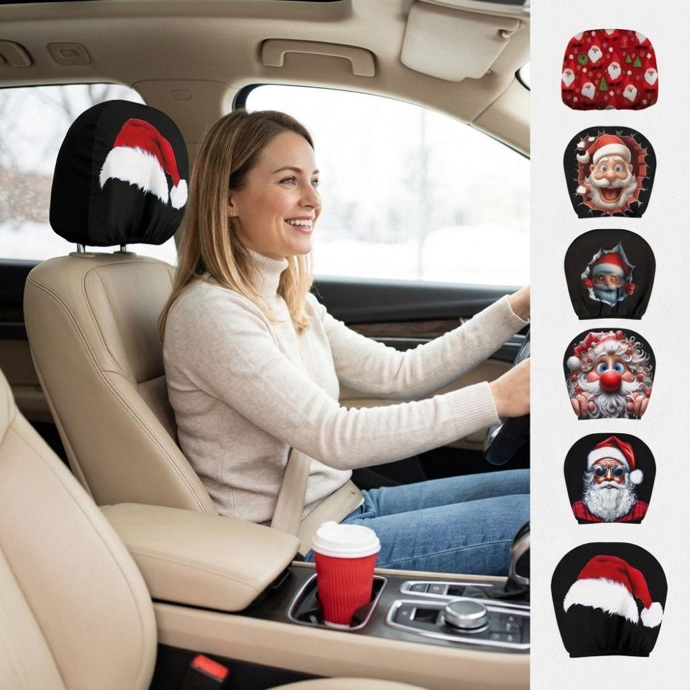 2Pcs Elastic Car Headrest Cover Soft Car Head Pillowcase Christmas Decoration