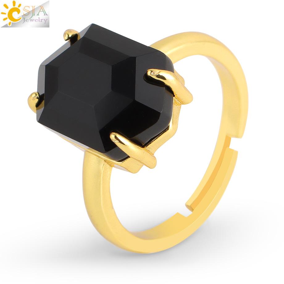 Natural Stone Ring for Men Faceted Crystal Healing Tiger Eye Amethysts Luxury Gold Color Ring Jewelry Accessorise H544