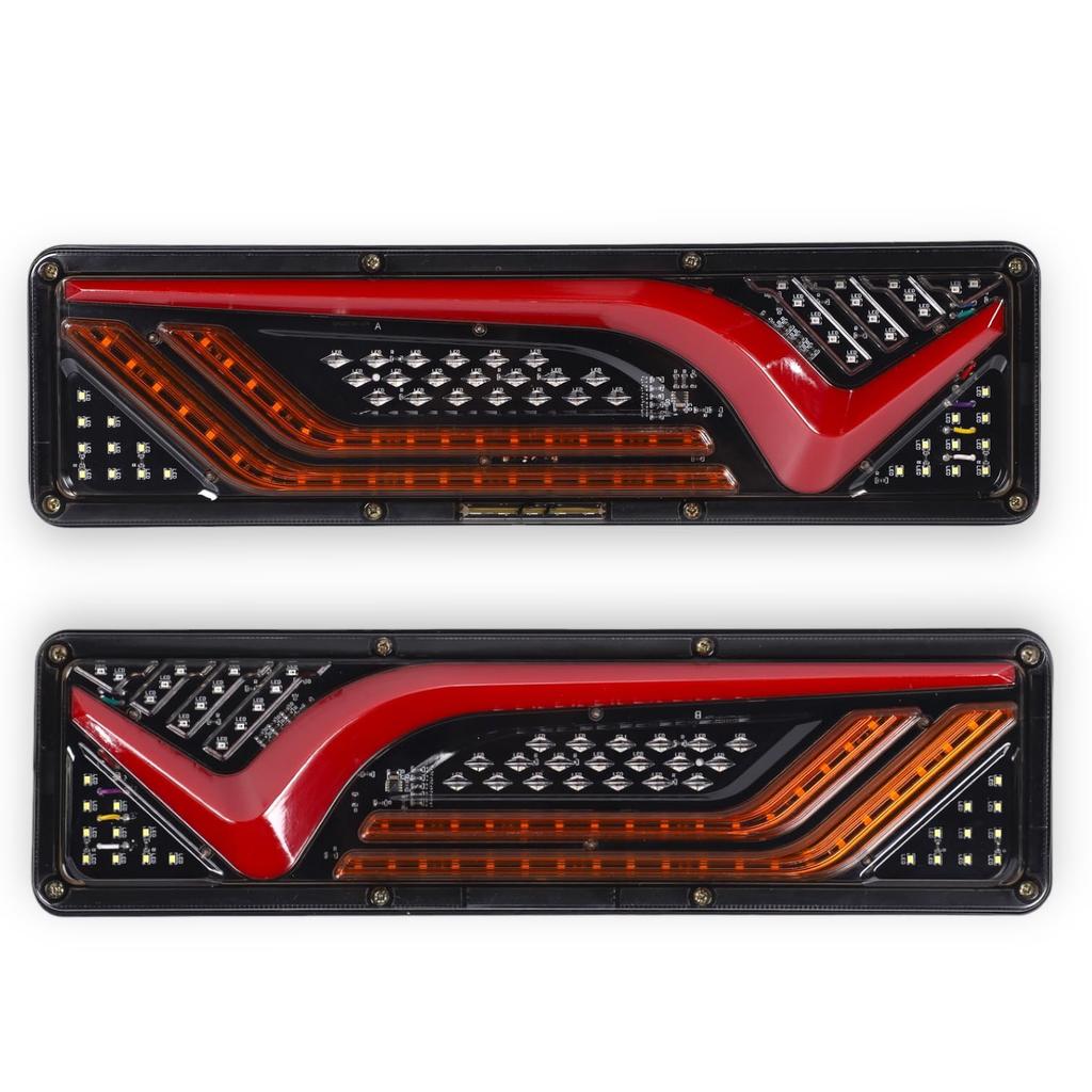 Kanoan Truck LED Tail Left and Right Flowing Sequential Turn 24V Universal Fit for Dump V-Shaped Lights, Set, Signals, Tubes, Fuso, Hino, Nissan, UD,