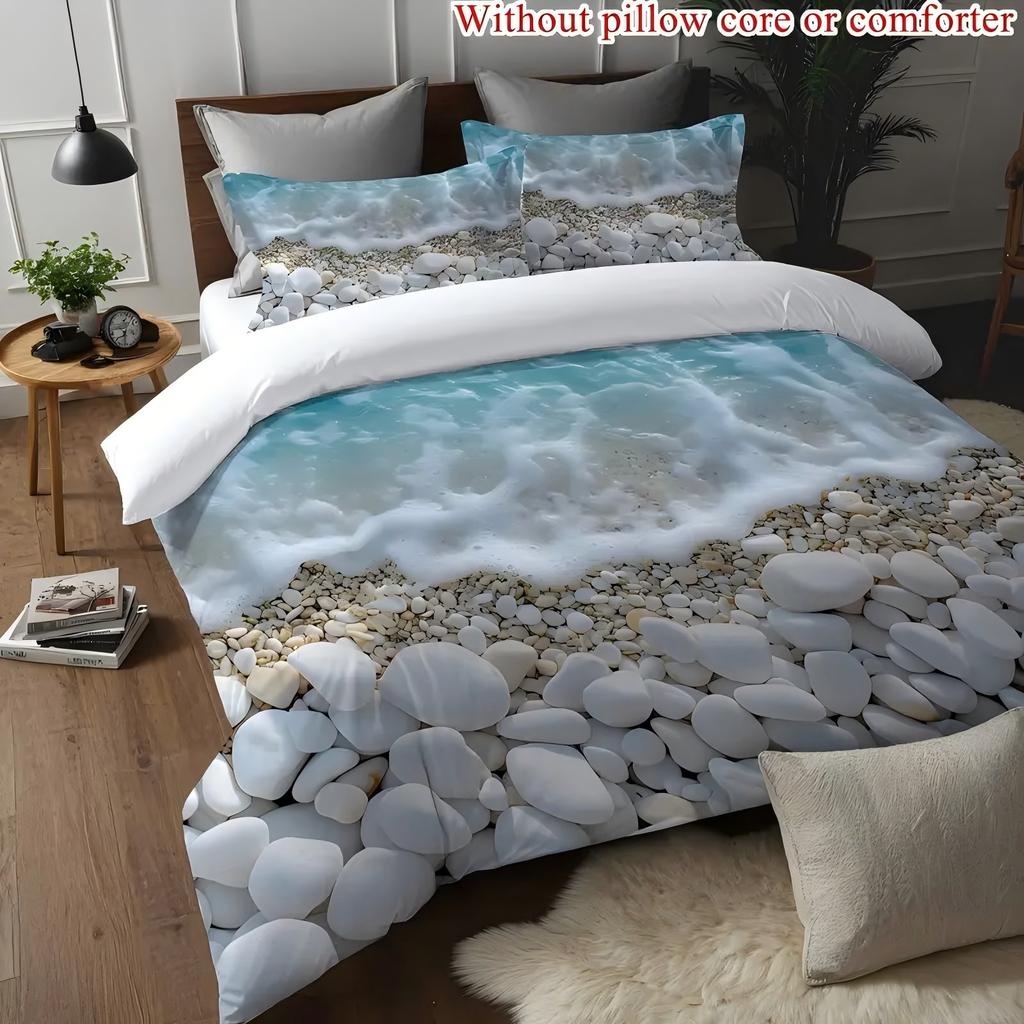 Coastal Beach Pattern 3D Printed Duvet Cover Summer Beach Hawaiian Tropical Style Quilt Cover Soft Comfortable Bedding Cover