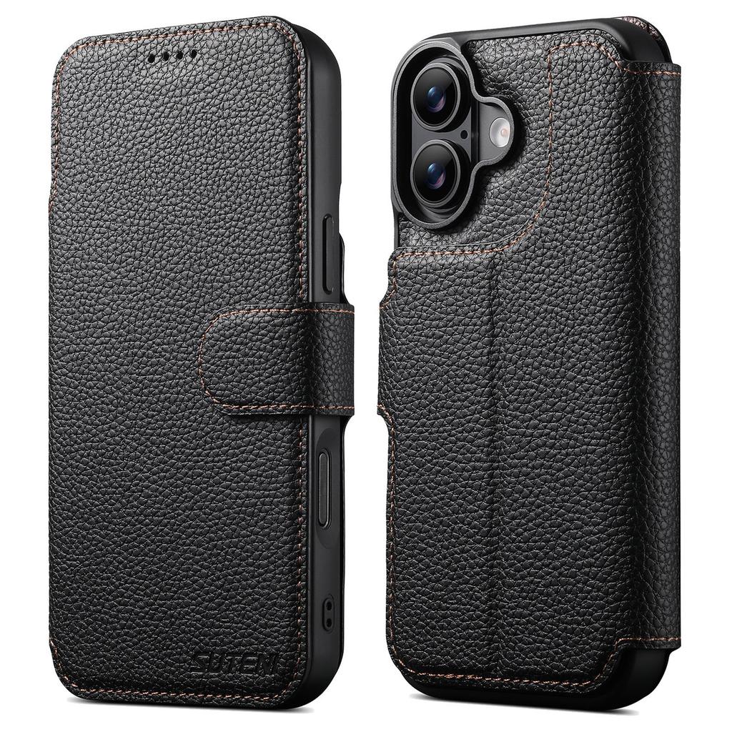 iPhone 17 Pro Flip Card Slot Magnetic Wireless Charging Stand Case - Color Block Leather