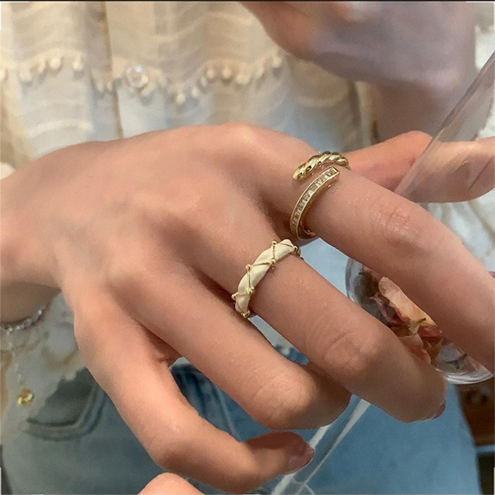 Koreanische Version Strass Emaille Ring Mode Leichter Luxus Nischen Design Zeigefinger Ring Temperament Offener Ring Trend
