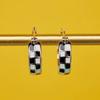Huitan Women Hoop Earrings Black and White Checked Design Elegant Accessories for Party Daily Graceful Fashion Metal Jewelry