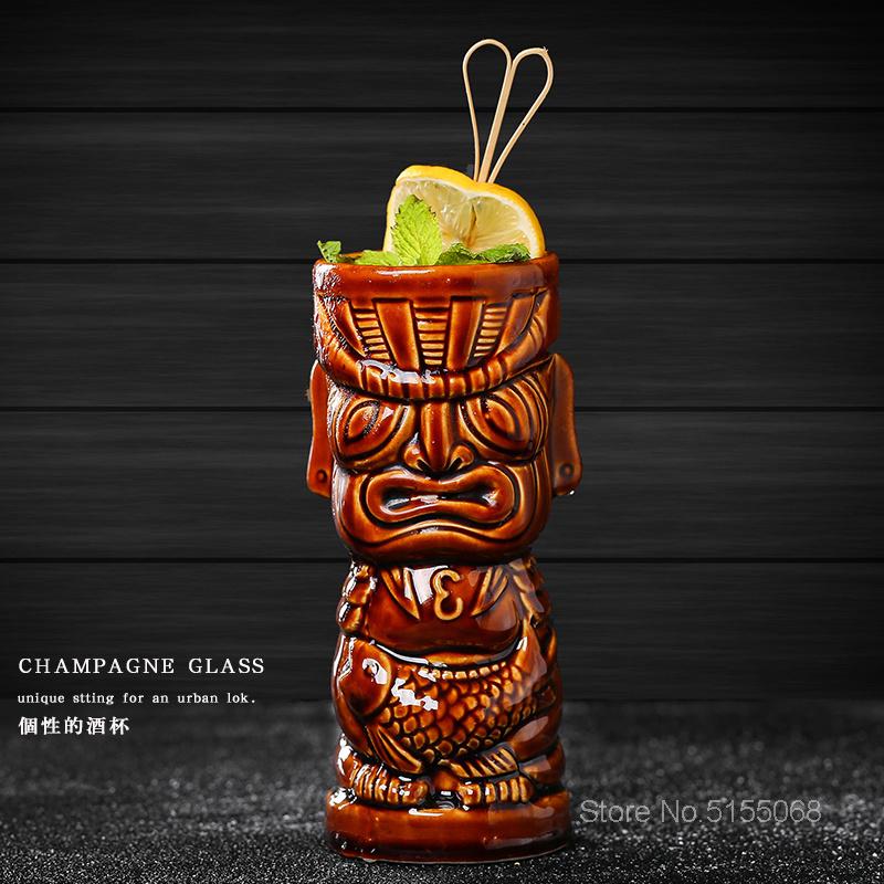 Tiki Mug Ceramic Cocktail Glass Tropical Hawaiian Bar Decor Drinkware Mixed Wine Cup Marine Skull Doll Statue Smoothie Beer Mug