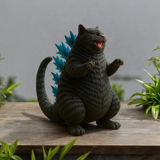 Dinosaur Cat Figurine Mini Roaring Cat Statue Collectible Resin Cat Ornament for Home Office Desk Shelf Decoration Cat Lovers Gift