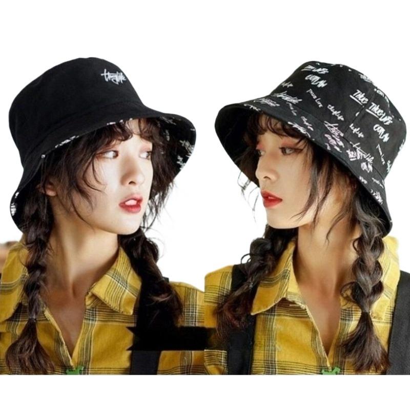 Embroidered English Letters Double-sided Fisherman Hat Universal Summer Thin Sun Protection Hats Fashion Trendy Sun Hat