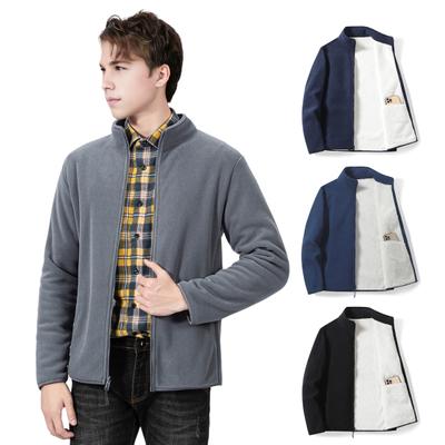Ανδρικό Μπουφάν από Πολικό Fleece με Όρθιο Γιακά, Μακριά Μανίκια, Φερμουάρ σε Όλο το Μήκος, Μονόχρωμο Παλτό με Τσέπες, Φθινόπωρο Χειμώνας, Casual Εξωτερικό Ρούχο