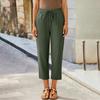 Women's Cropped Pants With Waist Drawstring, Summer Casual Cropped Pants Cotton Cropped Pants