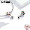 WOSTU 925 Silver Flamingo Bee Charms Ariel Balloon Coffee Girls Beads Dangle Fit DIY Original Bracelet Pendants Jewelry