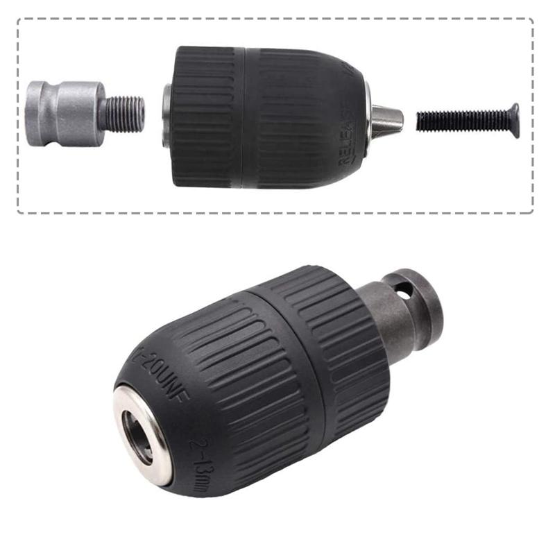 Keyless Drilling Chuck 2-13mm Converter 1/2"-20UNF Thread Quick Change Adapter SDS 1/4" Hex Impact Driver Wrench Drill Bit