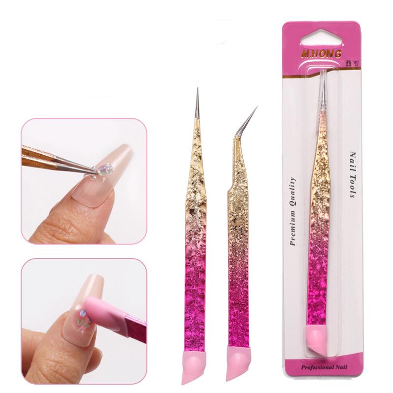 1/2 STK Nail Art-pinsett i silikon med dobbelt ende med trykkhode negleklistremerker Rhinestones Pick Up Clip Vippeforlengelse Makeup Tools