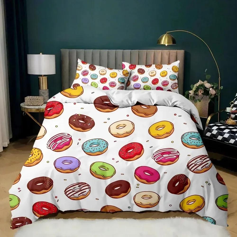 Top Doughnut Duvet Cover Colorful Tie Dye Qulit Cover Boy Gift Girly Cute Sweet Multicolor Dessert Food Polyester Bedding Set