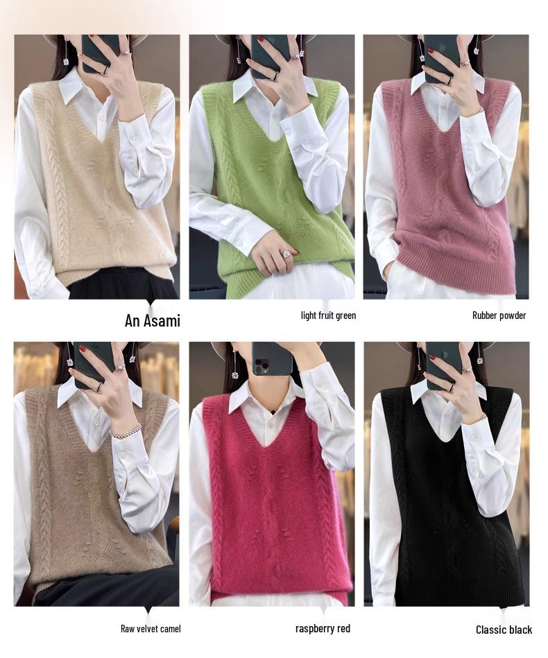 Women's V-Neck Knit Sweater Vest - Sleeveless, Loose Fit, Autumn/Winter Fashion