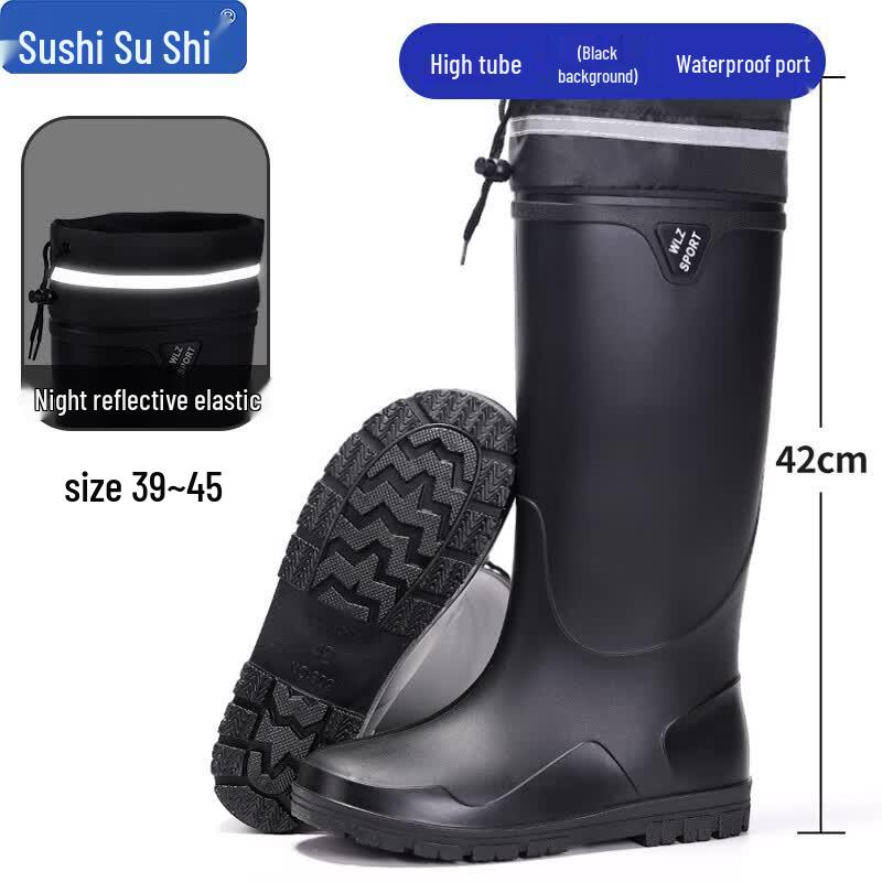 SuShi Night Reflective Anti-slip High-Top Black Rain Boots